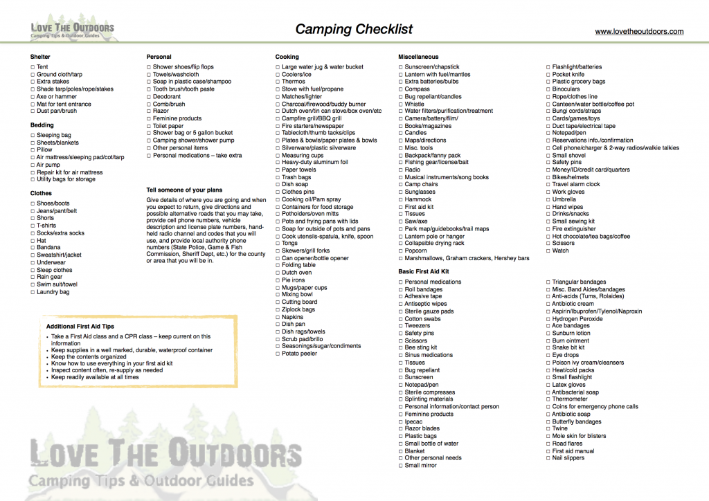 What To Take Camping Checklist