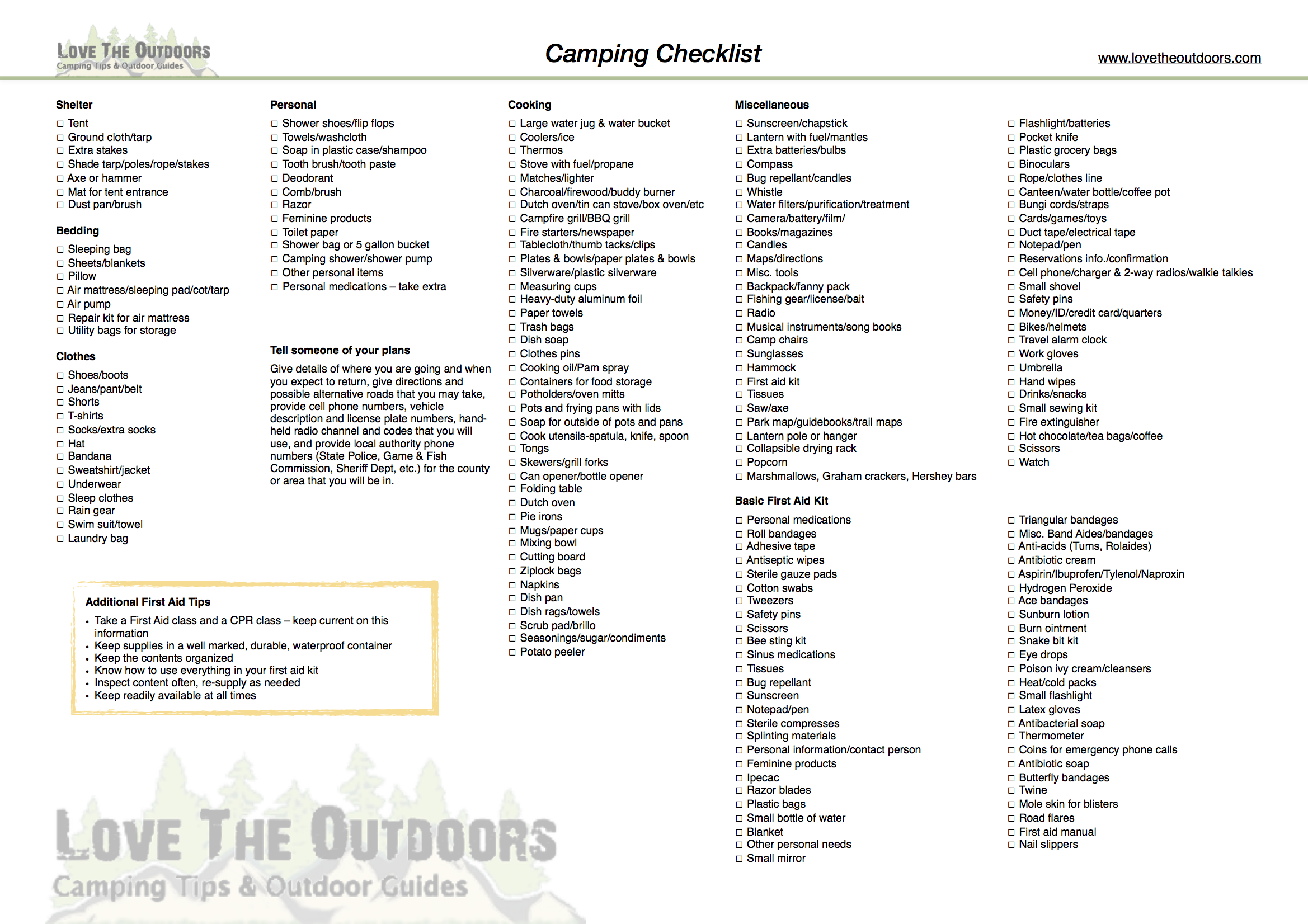 Printable Camping Packing Checklist, Camping Trip List Instant Download PDF  